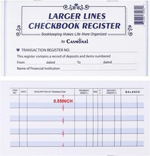 Larger Lines 20 Pack Checkbook Register, Check Registers for Personal Use