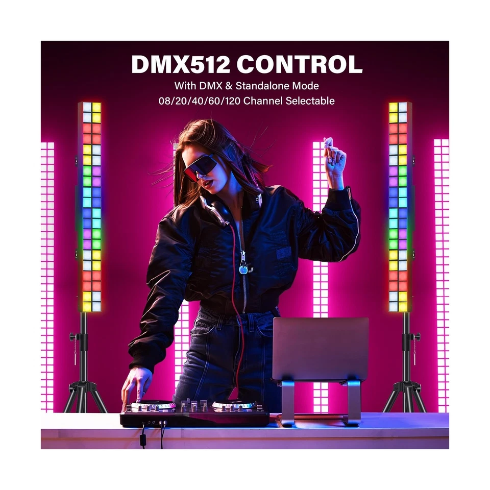 DJ Stage Lights Bar with Stand, 100W RGB LED DMX Pixel Light Bar, 20x2 Matrix... - Image 2 of 4