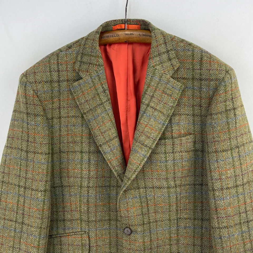 Chaqueta Hackett Harris Tweed Para Hombres 42L Verde Cuadros Lana Hacking Deportes Blazer Foto 4 de 4
