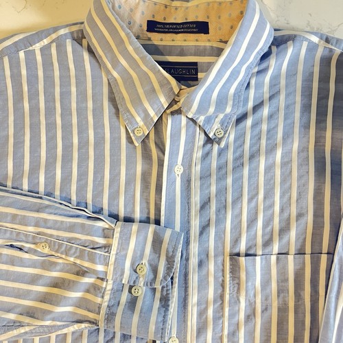 J McLaughlin Button Up Shirt Men XL Blue Stripe Imported Cotton Relax Preppy Lux - Picture 8 of 14