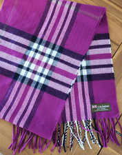 100 Cashmere Scarf Made In Scotland Multicolor Plaid Fringe Magenta, Pretty