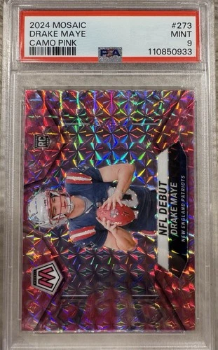 2024 Panini Mosaic - Drake Maye NFL Debut Camo Pink Prizm (RC) PSA 9