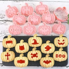 8 PCS Mini Pumpkin Cookie Cutter Set, Funny Halloween Linzer Cookie Stamps wi...