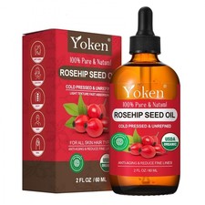 Yoken Organic Rosehip Seed Oil for Face, Skin Hair, Cold Pressed, 2 fl oz