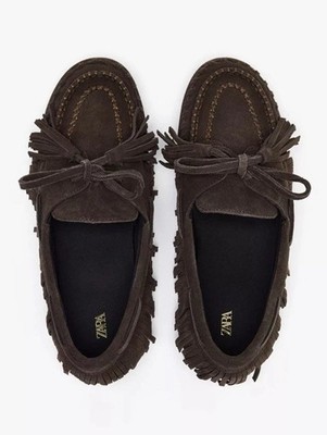 ZARA Woman NWT SS25 Brown Suede Fringe Loafers Shoes Size US  display picture 2