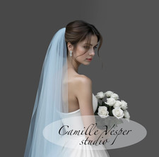 One Tier light Blue Bridal Veil Single Layer Blue tulle Wedding Veil