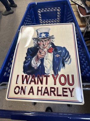Harley Davidson Sign Ande Rooney Embossed Uncle Sam I Want You 2009 Metal 13x17
