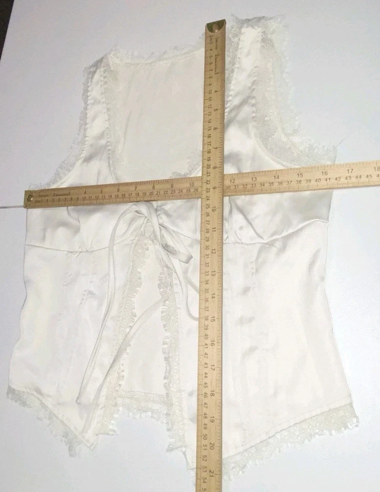 Camiseta sin mangas Y2k para mujer Babydoll de encaje marfil coqueta Kawaii frente abierto cami talla S Foto 4 de 4