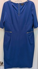 Tahari Arthur S. Levine Womens Blue Sheath Dress V-Neck 3/4 Sleeve Zip Sz 16