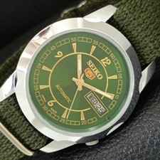 SEIKO 5 AUTOMATIC VINTAGE REFURBISHED JAPAN MENS GREEN DIAL WATCH a445779-1