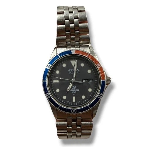 Vintage  Seiko SQ Sports 150 Pepsi Diver Quartz Watch 5Y23-6069 New Battery