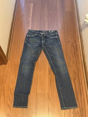 Miss Me Women's Skinny Mid-Rise Slim Dark Wash Blue Denim Embroidered JP5046SK
