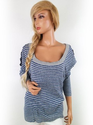 STELLA NOVA Damen Pullover Gr. XXL Grau Leichter Strick Langer Ärmel Streifen