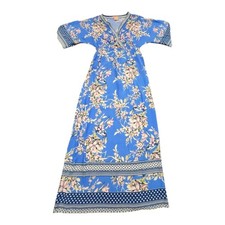 FLYING TOMATO Maxi Dress Floral Tropical V-Neck Short Sleeve Womens S Blue