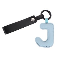 Initial Letter Keychain PU Leather Letter-J Key Chains for Women Light Blue
