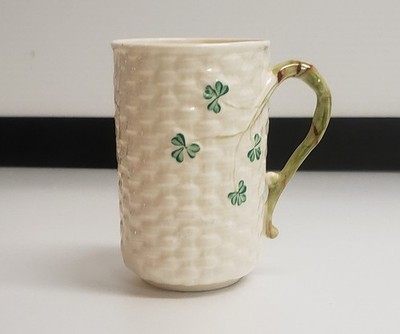 Belleek Basketweave Clover Mug 4'' 8th Blue Mark
