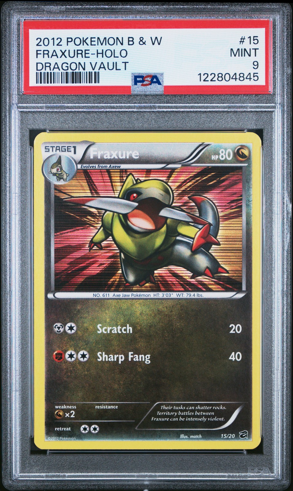 2012 POKEMON B&W DRAGON VAULT #15 FRAXURE-HOLO PSA 9