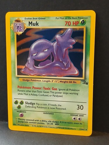 Pokemon Card - Muk - 13/62-  Fossil Holo - Rare  1999 LP