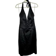 Cache Silk Black Corset Halter Dress Vintage 100% Silk Size 8 Plunge Witchy Sexy