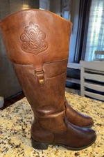 Franco Sarto Boots Womens 6 Clarity Tall Riding Brown Leather Knee-High