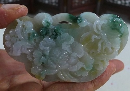 Cert'd Natural A Jadeite Jade Butterfly Flower Pendant 4474 - Picture 5 of 7