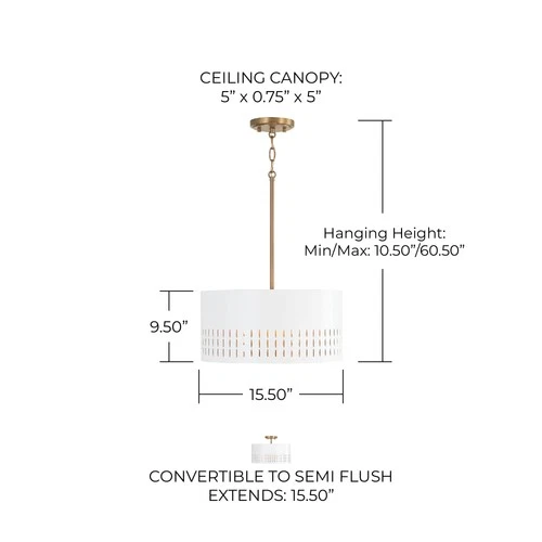 Capital Lighting 250231 Dash 3 Light 16"W Semi-Flush Drum Ceiling - White - Picture 2 of 5