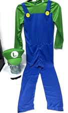 Super Mario Brothers Luigi Kids XL Costume with Hat Stick On Mustache, Outfit.