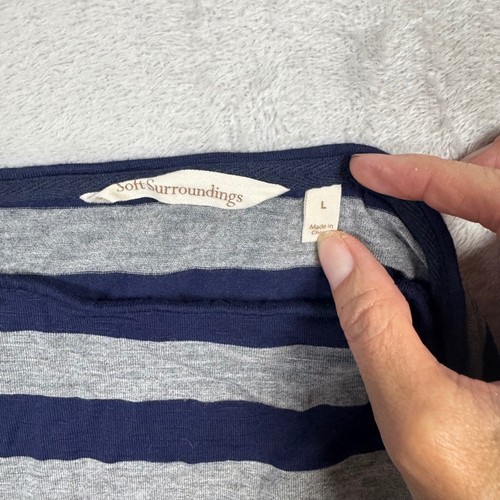 Abito donna in maglia a righe L Soft Surroundings manica 3/4 grigio navy casual - Foto 4 di 7
