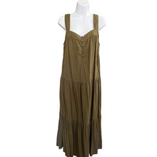 Faherty Organic Cotton Sundress M Olive Green Tiered  Side Pockets Summer Beach