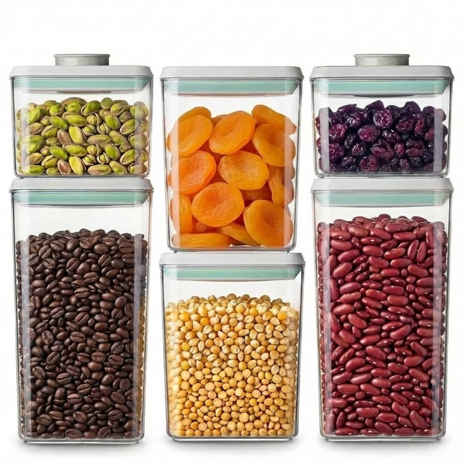 Pop Airtight Food Storage Containers Set with Lids, 6 Pcs Stackable Button Op...