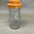 Vtg Anchor Hocking Diamond Pattern Glass Jar w/Orange Lid Tang Coffee Storage