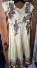 Indian BOLLYWOOD STYLE Yellow/Gold Embroidery Beads Appliqu  Party Dress/Costume