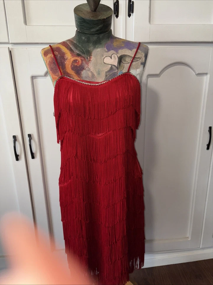 Vestido y chaqueta vintage estilos aleta talla 15 flecos rojos vacaciones-baile Foto 4 de 4