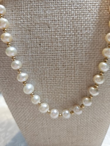 PJS 14kt Gold Pink Pearl Necklace And Bracelet With Gold Spacers 18" And 7" - Picture 3 of 4