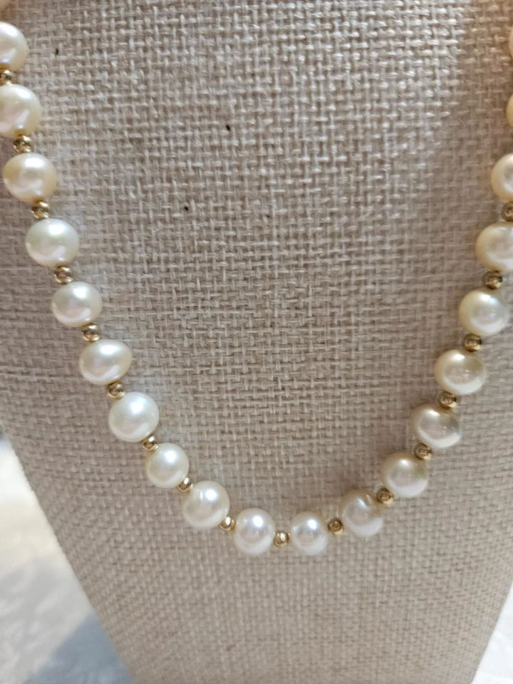 Collar y pulsera PJS 14kt oro rosa perlas con espaciadores de oro 18" y 7" Foto 3 de 4