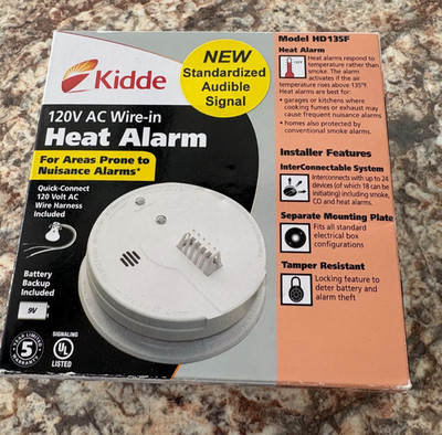Kidde HD135F Interconnected 120V AC Wire-in Heat Detector Alarm Home Safety