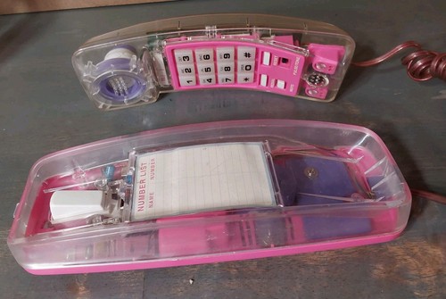 Vintage Clear Telephone Landline Push Button Pink 1980s Wall or Table - Zdjęcie 6 z 9
