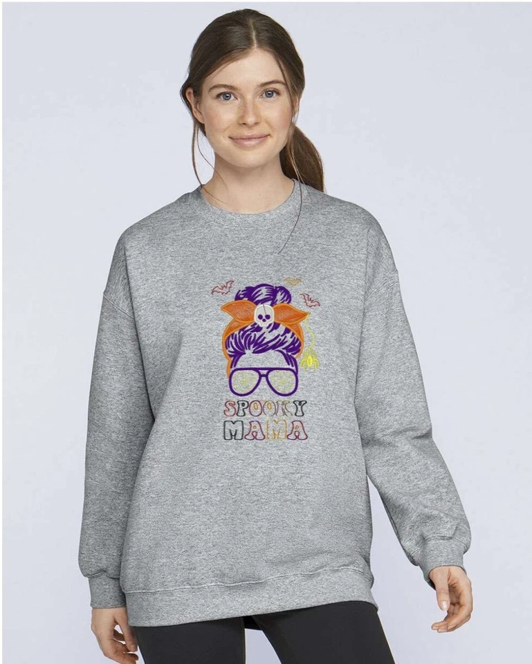 Серый Хэллоуин вышитый жуткий мама булочка паук солнцезащитные очки толстовка - Изображение 2 из 4