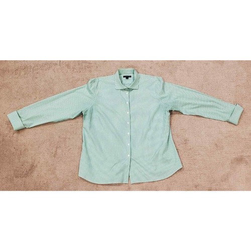 Women's Green White Plaid Longsleeved Lands End Button-down Shirt Size 18