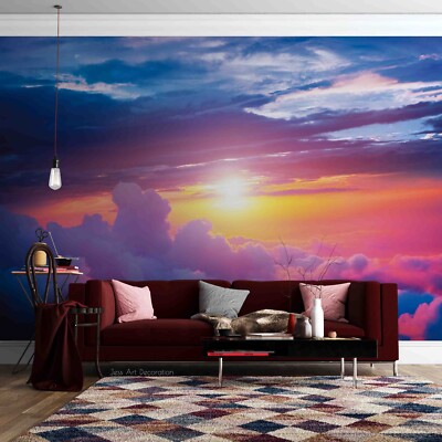 3D Sunset Sky White Clouds Wall Murals Wallpaper Murals Wall Sticker Wall