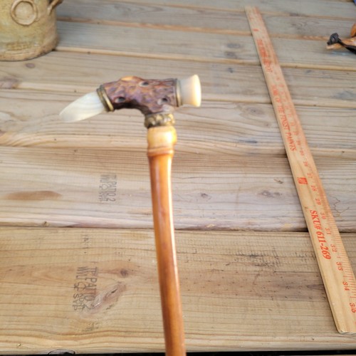 Vtg. Antique Cane Bamboo Walking Stick Mother Of Pearl Decorative Cane Weapon - Picture 13 of 14
