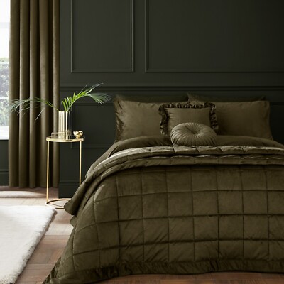 Catherine Lansfield elegant Kingsley matt Samt Schlafzimmer Kollektion olivgrün