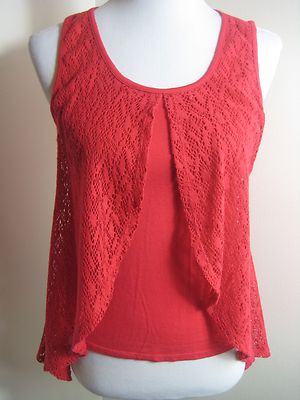 R RED IZ BYER LACE & JERSEY KNIT FLOWY BOHO SLEEVELESS TOP SHIRT SIZE SMALL S