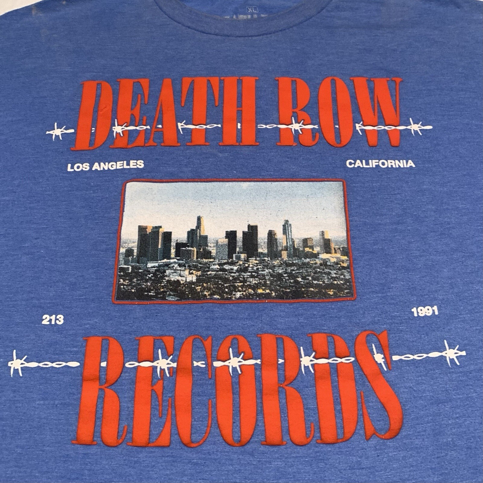 FILA Maglietta Death Row Records stampa grafica uomo XL Los Angeles rap hip hop maglietta blu