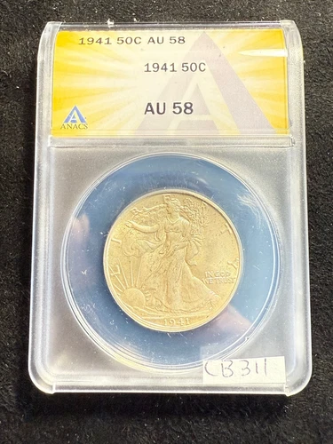 1941 Walking Liberty Silver Half Dollar 50c ANACS AU58 ESTATE COIN cb311