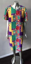 Designer Colorblock Vintage 90s Geometric Retro Shift Crepe party Dress L