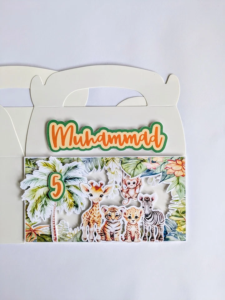 Cajas a dos aguas JUNGLE PERSONALIZADAS | Cajas de favores | Cumpleaños | Bolsas de fiesta (Juego de 10) Foto 4 de 4