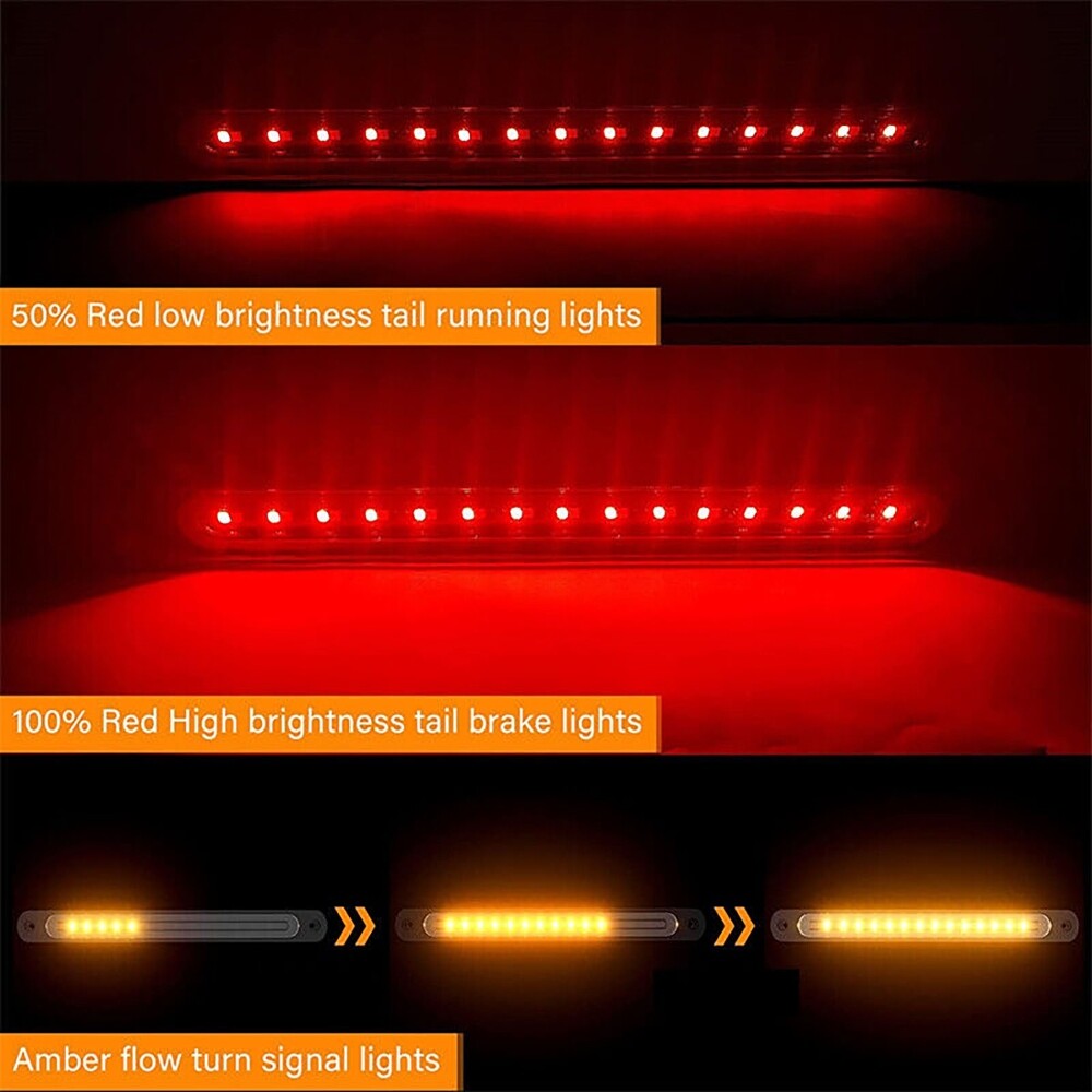 10" 30 LED Smoke Truck Trailer Stop Tail Rear Turn Brake Light Bar for