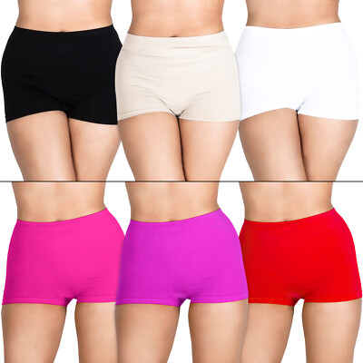 Womens Underwear Plain High Waist Seamless Stretch Ladies Boxer Shorts XS -  LXL | eBay