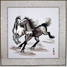 Prächtige Pferde - chinesisches Bild, Stickbild, Stoffbild, Stickerei Stickkunst